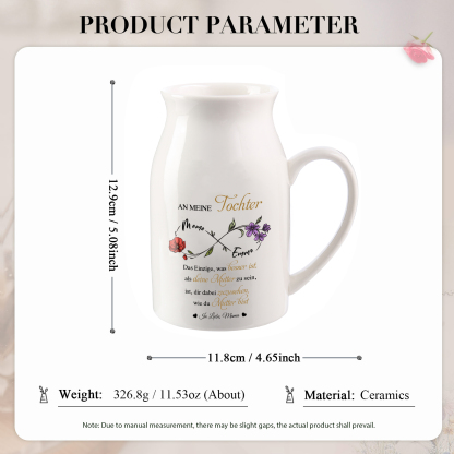 Personalisierte 2 Namen & Geburtsblumen-An meine Tochter- Gießvase mit Henkel Mama Vase-Pefektes Geschenk für Tochter