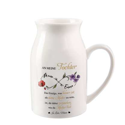 Personalisierte 2 Namen & Geburtsblumen-An meine Tochter- Gießvase mit Henkel Mama Vase-Pefektes Geschenk für Tochter