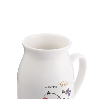 Personalisierte 2 Namen & Geburtsblumen-An meine Tochter- Gießvase mit Henkel Mama Vase-Pefektes Geschenk für Tochter