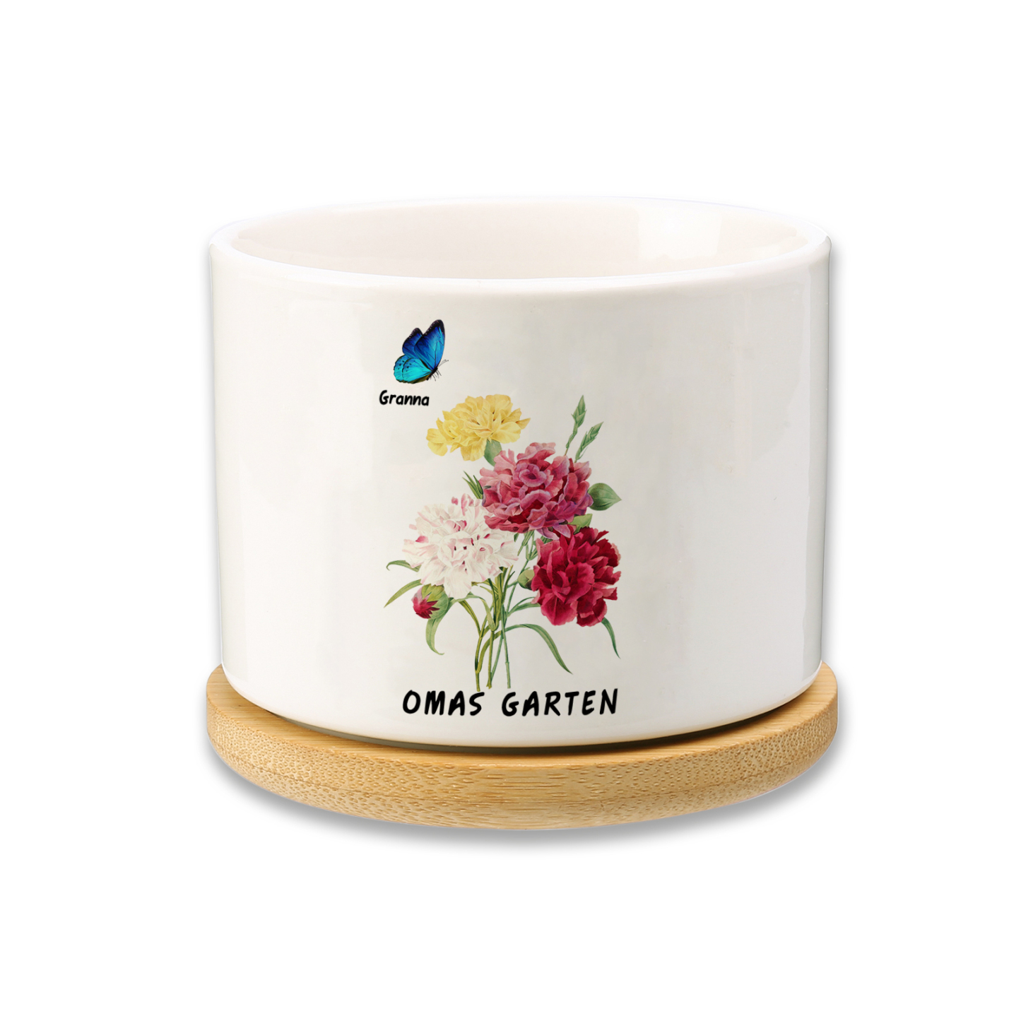 Personalisierbarer Text & 1 Name vielfarbige Hand in Hand Familie Blumentopf