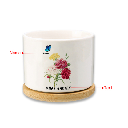 Personalisierbarer Text & 1 Name vielfarbige Hand in Hand Familie Blumentopf