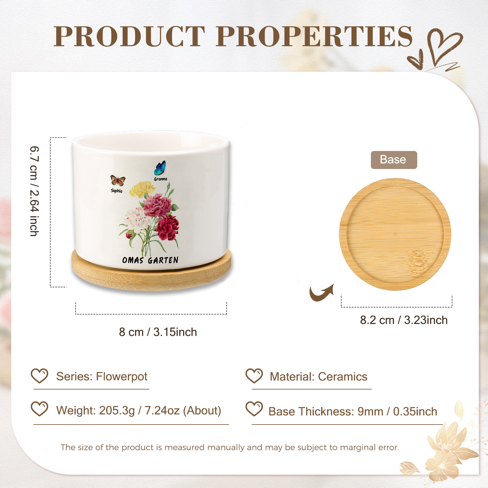 Personalisierbarer Text & 2 Namen vielfarbige Hand in Hand Familie Blumentopf