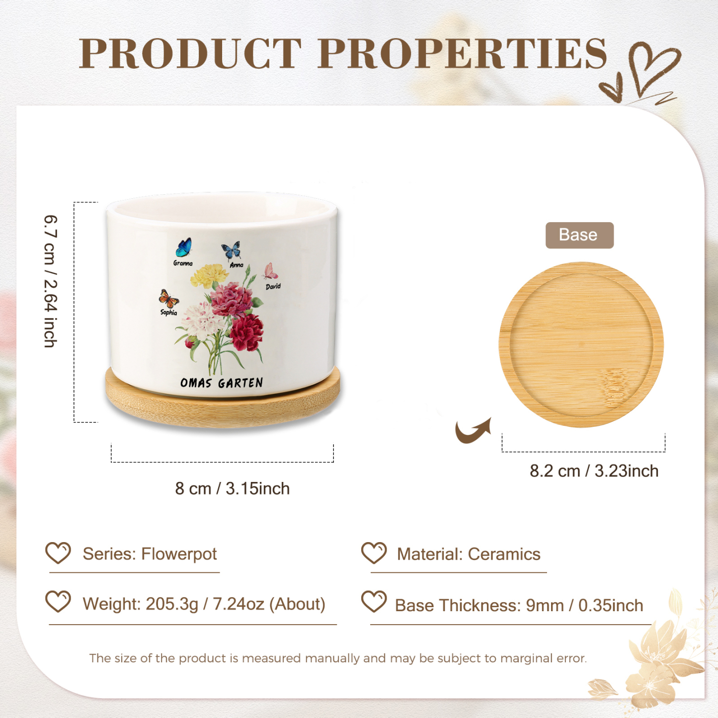 Personalisierbarer Text & 4 Namen vielfarbige Hand in Hand Familie Blumentopf