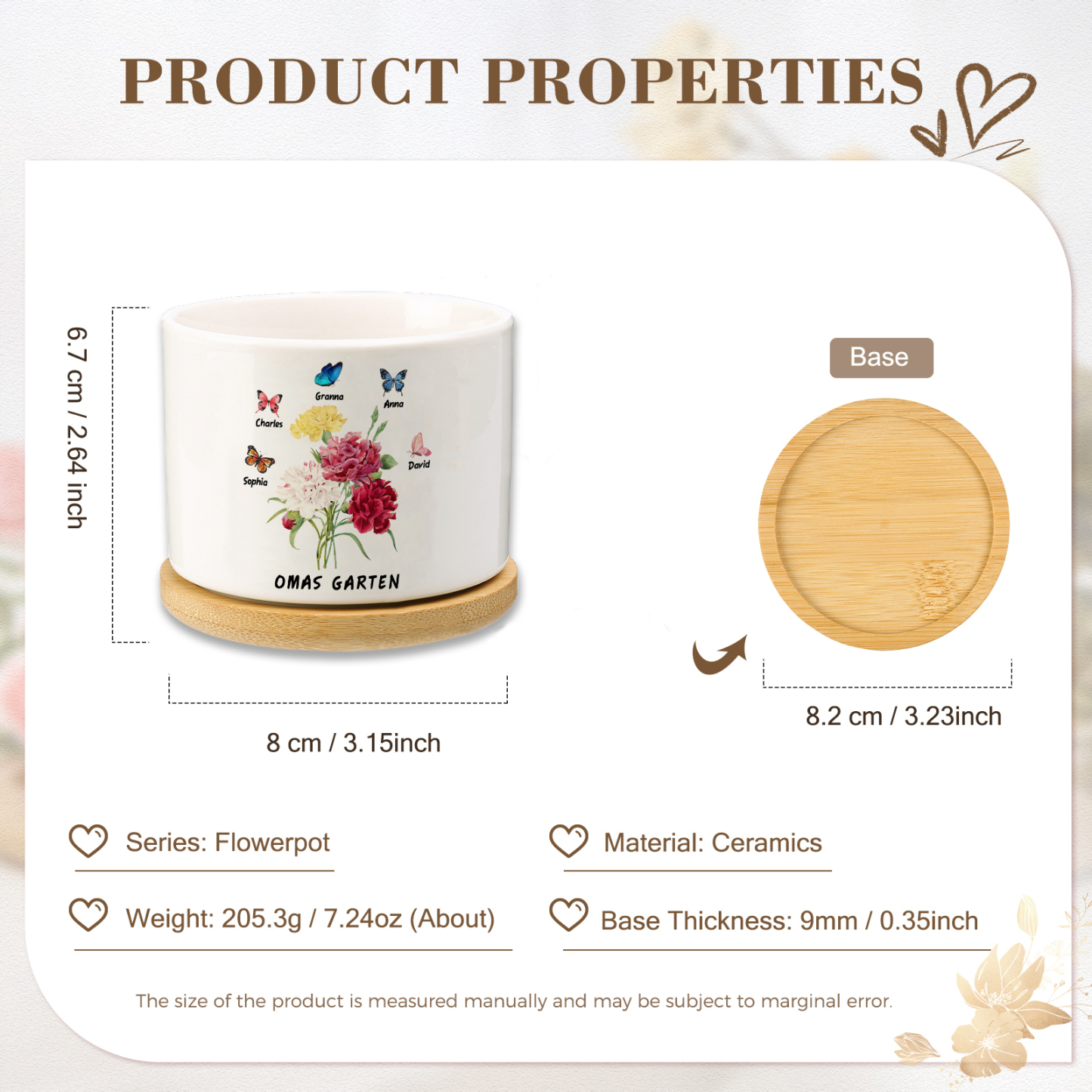 Personalisierbarer Text & 5 Namen vielfarbige Hand in Hand Familie Blumentopf