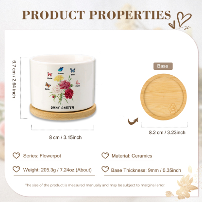 Personalisierbarer Text & 5 Namen vielfarbige Hand in Hand Familie Blumentopf