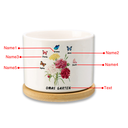 Personalisierbarer Text & 5 Namen vielfarbige Hand in Hand Familie Blumentopf