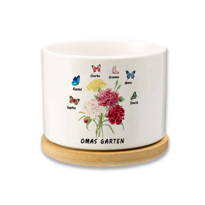 Personalisierbarer Text & 6 Namen vielfarbige Hand in Hand Familie Blumentopf