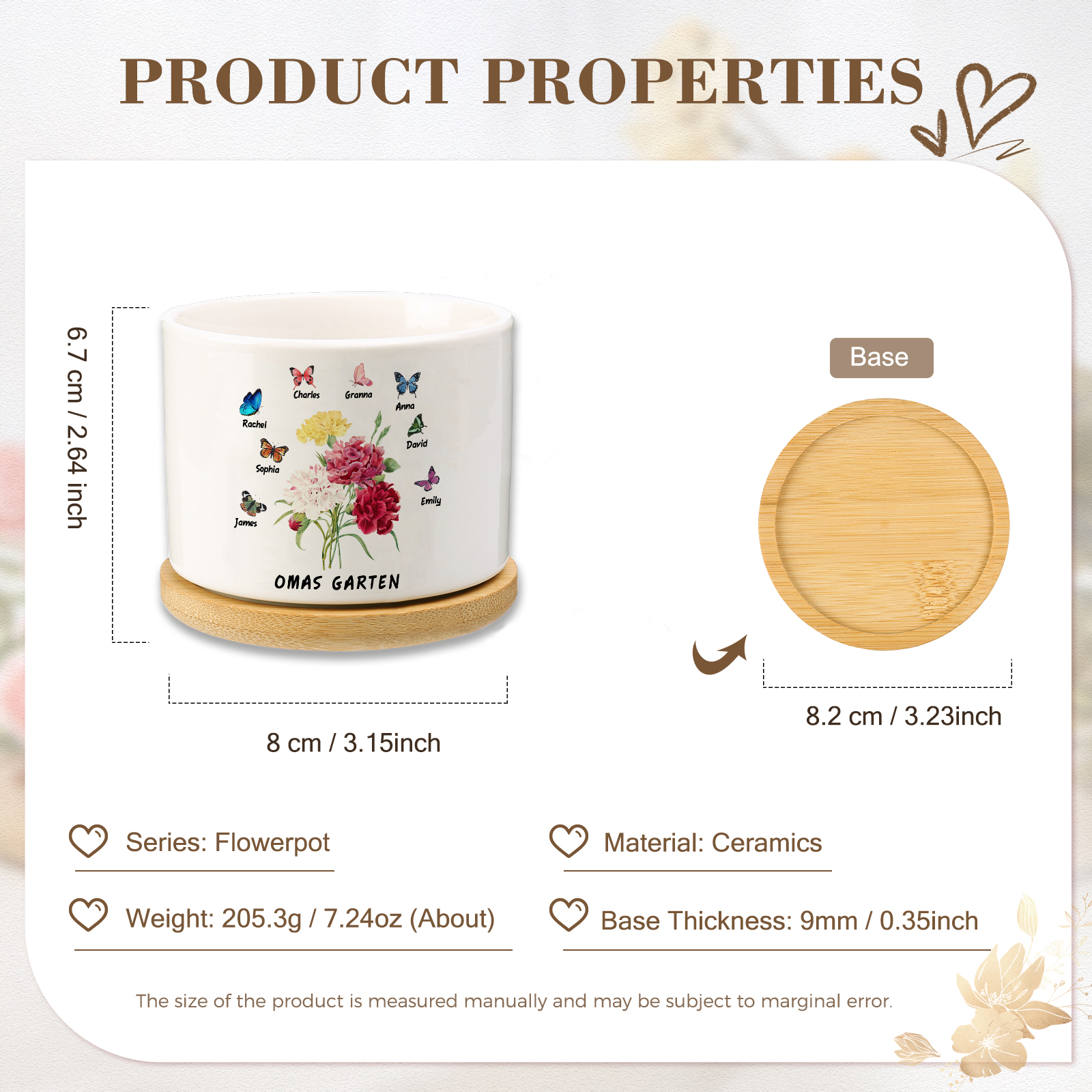 Personalisierbarer Text & 8 Namen vielfarbige Hand in Hand Familie Blumentopf