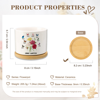 Personalisierbarer Text & 8 Namen vielfarbige Hand in Hand Familie Blumentopf