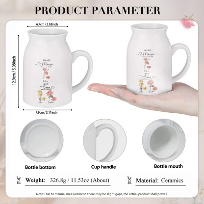Personalisierte 3 Namen-Zuerst MAMA, Jetzt Oma Geburtsblumen Gießvase mit Henkel Mama Vase-Pefektes Geschenk für Mama /Oma