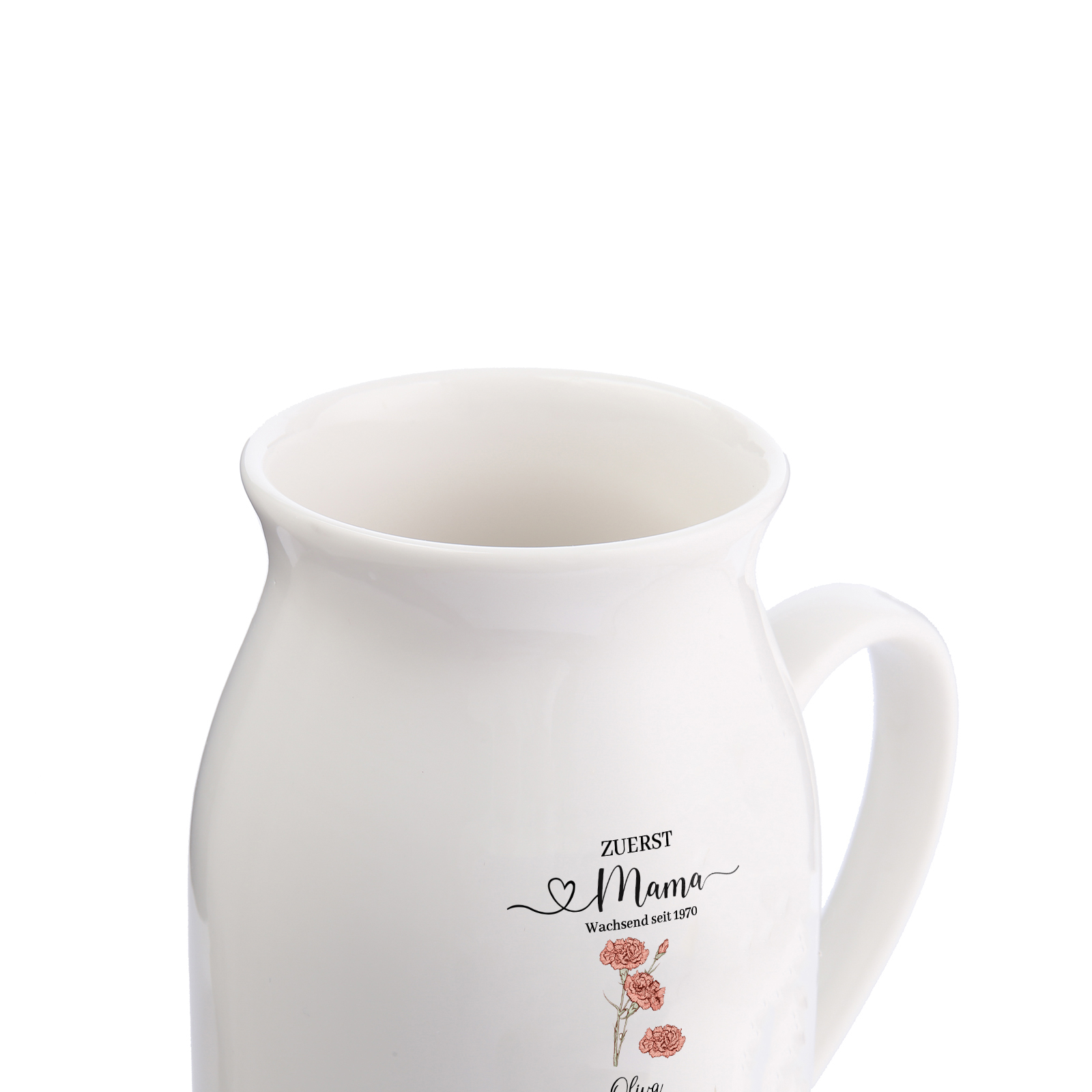 Personalisierte 3 Namen-Zuerst MAMA, Jetzt Oma Geburtsblumen Gießvase mit Henkel Mama Vase-Pefektes Geschenk für Mama /Oma