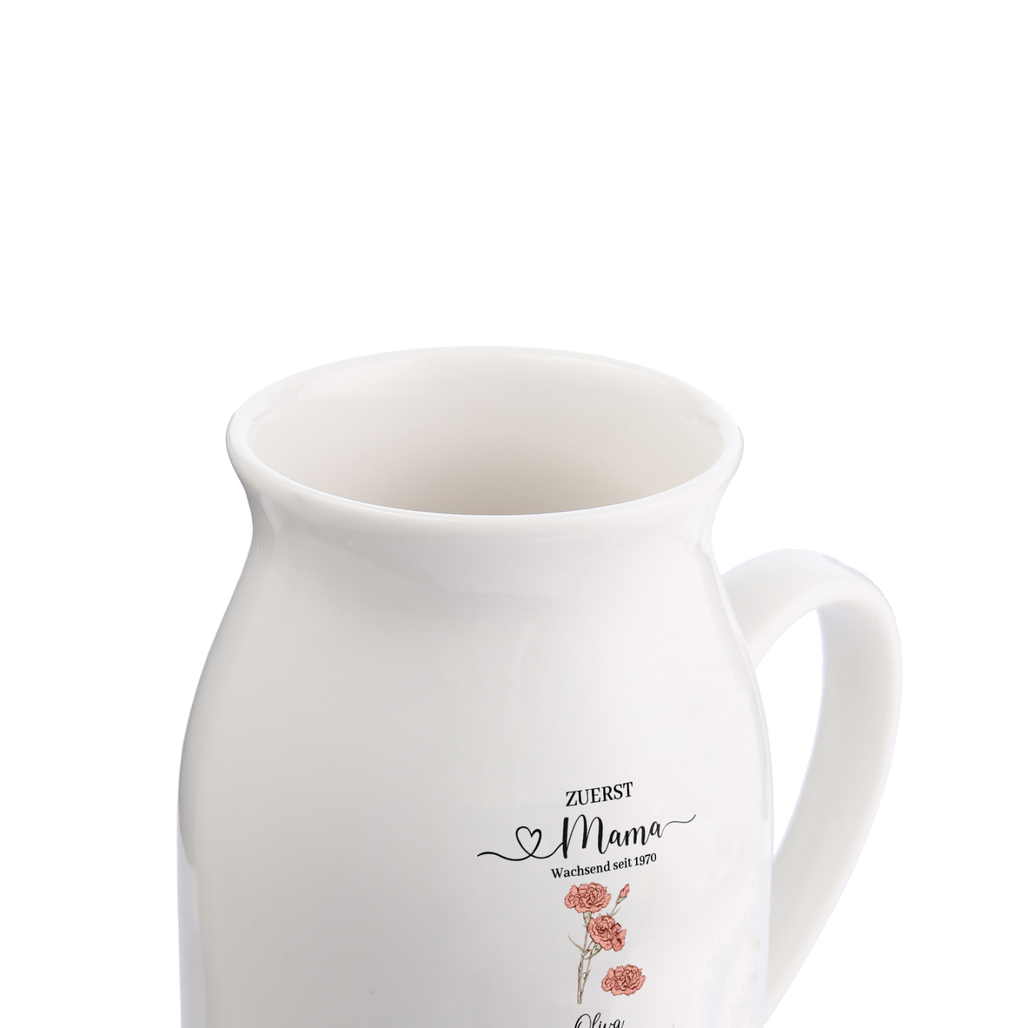 Personalisierte 3 Namen-Zuerst MAMA, Jetzt Oma Geburtsblumen Gießvase mit Henkel Mama Vase-Pefektes Geschenk für Mama /Oma