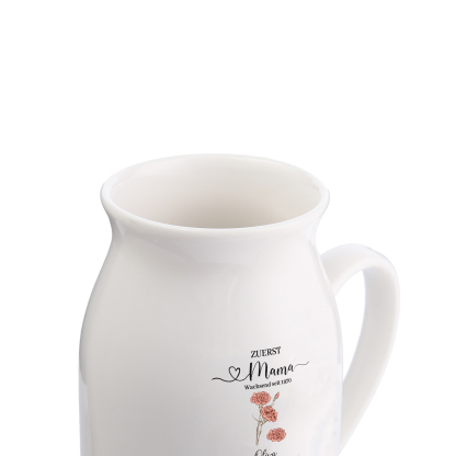 Personalisierte 3 Namen-Zuerst MAMA, Jetzt Oma Geburtsblumen Gießvase mit Henkel Mama Vase-Pefektes Geschenk für Mama /Oma
