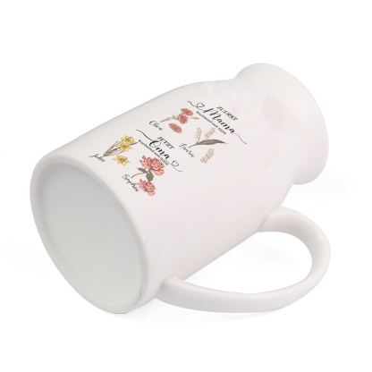 Personalisierte 4 Namen-Zuerst MAMA, Jetzt Oma Geburtsblumen Gießvase mit Henkel Mama Vase-Pefektes Geschenk für Mama /Oma