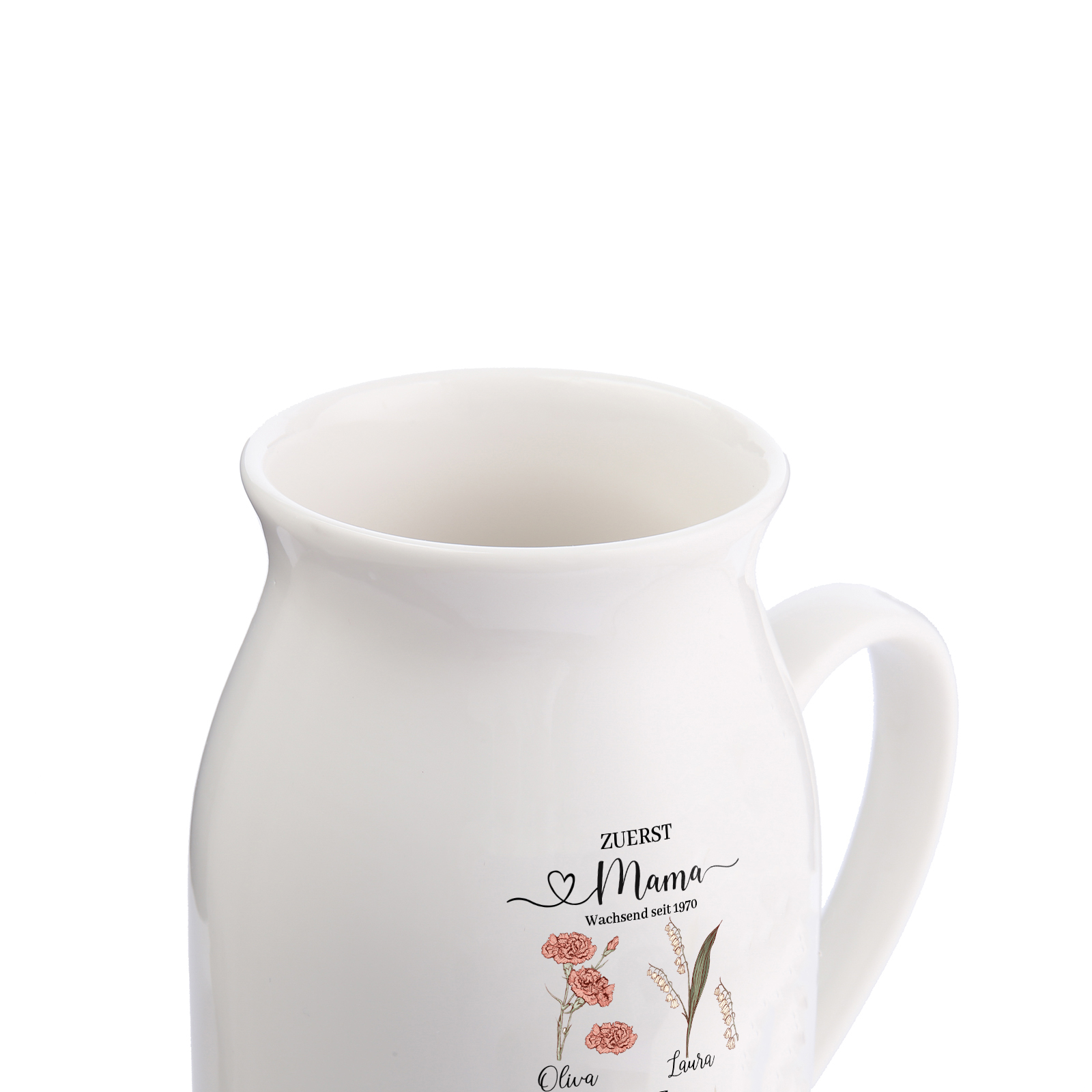 Personalisierte 5 Namen-Zuerst MAMA, Jetzt Oma Geburtsblumen Gießvase mit Henkel Mama Vase-Pefektes Geschenk für Mama /Oma