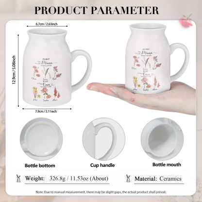 Personalisierte 6 Namen-Zuerst MAMA, Jetzt Oma Geburtsblumen Gießvase mit Henkel Mama Vase-Pefektes Geschenk für Mama /Oma
