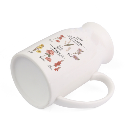 Personalisierte 6 Namen-Zuerst MAMA, Jetzt Oma Geburtsblumen Gießvase mit Henkel Mama Vase-Pefektes Geschenk für Mama /Oma