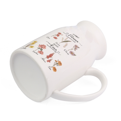 Personalisierte 7 Namen-Zuerst MAMA, Jetzt Oma Geburtsblumen Gießvase mit Henkel Mama Vase-Pefektes Geschenk für Mama /Oma