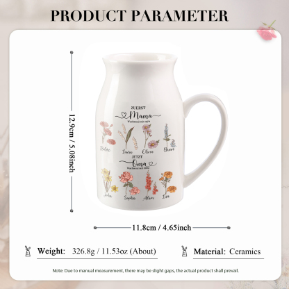 Personalisierte 8 Namen-Zuerst MAMA, Jetzt Oma Geburtsblumen Gießvase mit Henkel Mama Vase-Pefektes Geschenk für Mama /Oma