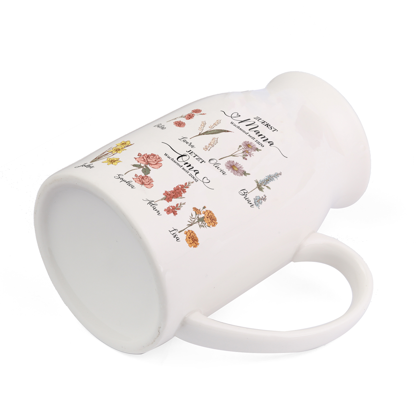 Personalisierte 8 Namen-Zuerst MAMA, Jetzt Oma Geburtsblumen Gießvase mit Henkel Mama Vase-Pefektes Geschenk für Mama /Oma