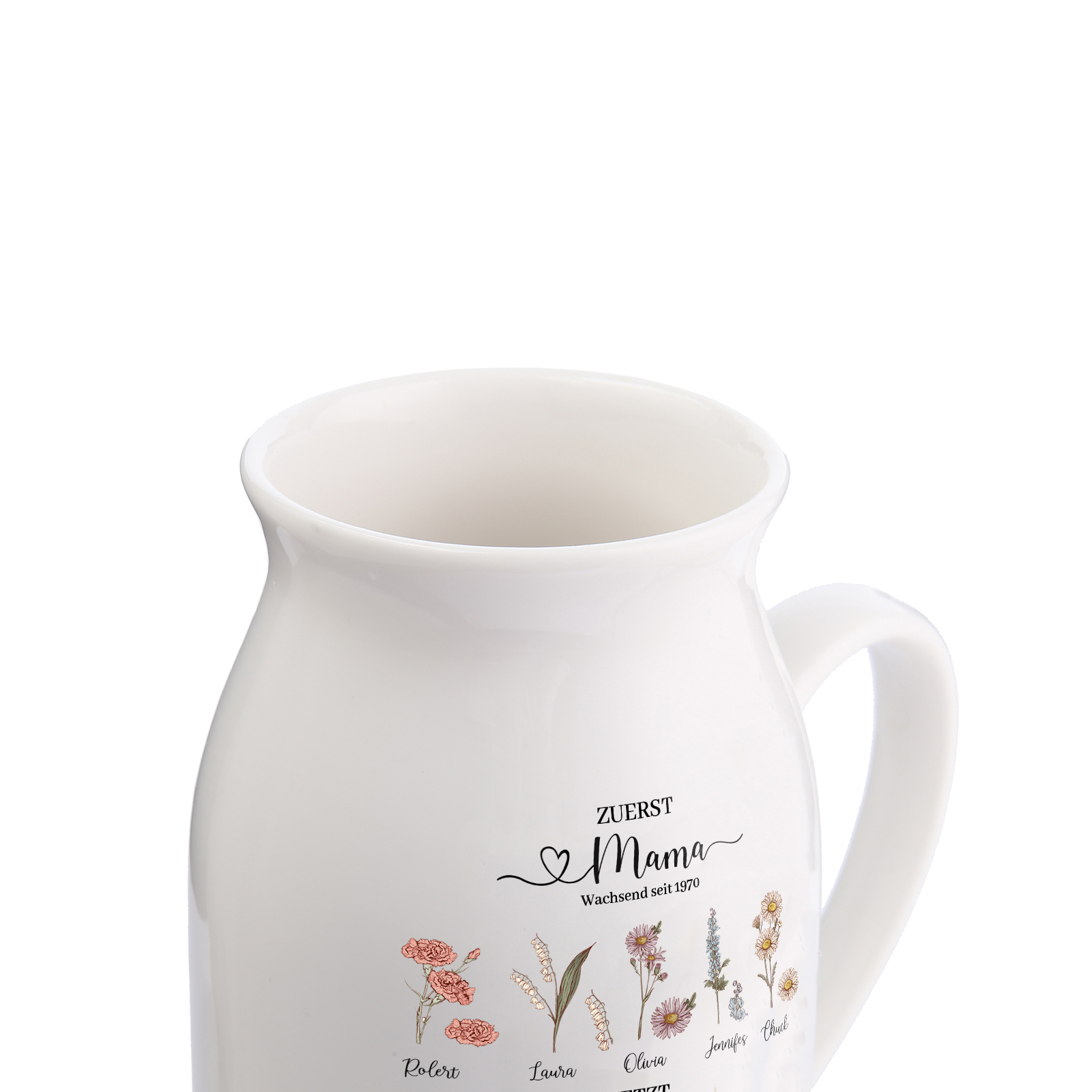 Personalisierte 10 Namen-Zuerst MAMA, Jetzt Oma Geburtsblumen Gießvase mit Henkel Mama Vase-Pefektes Geschenk für Mama /Oma