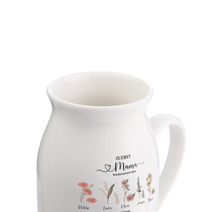 Personalisierte 10 Namen-Zuerst MAMA, Jetzt Oma Geburtsblumen Gießvase mit Henkel Mama Vase-Pefektes Geschenk für Mama /Oma