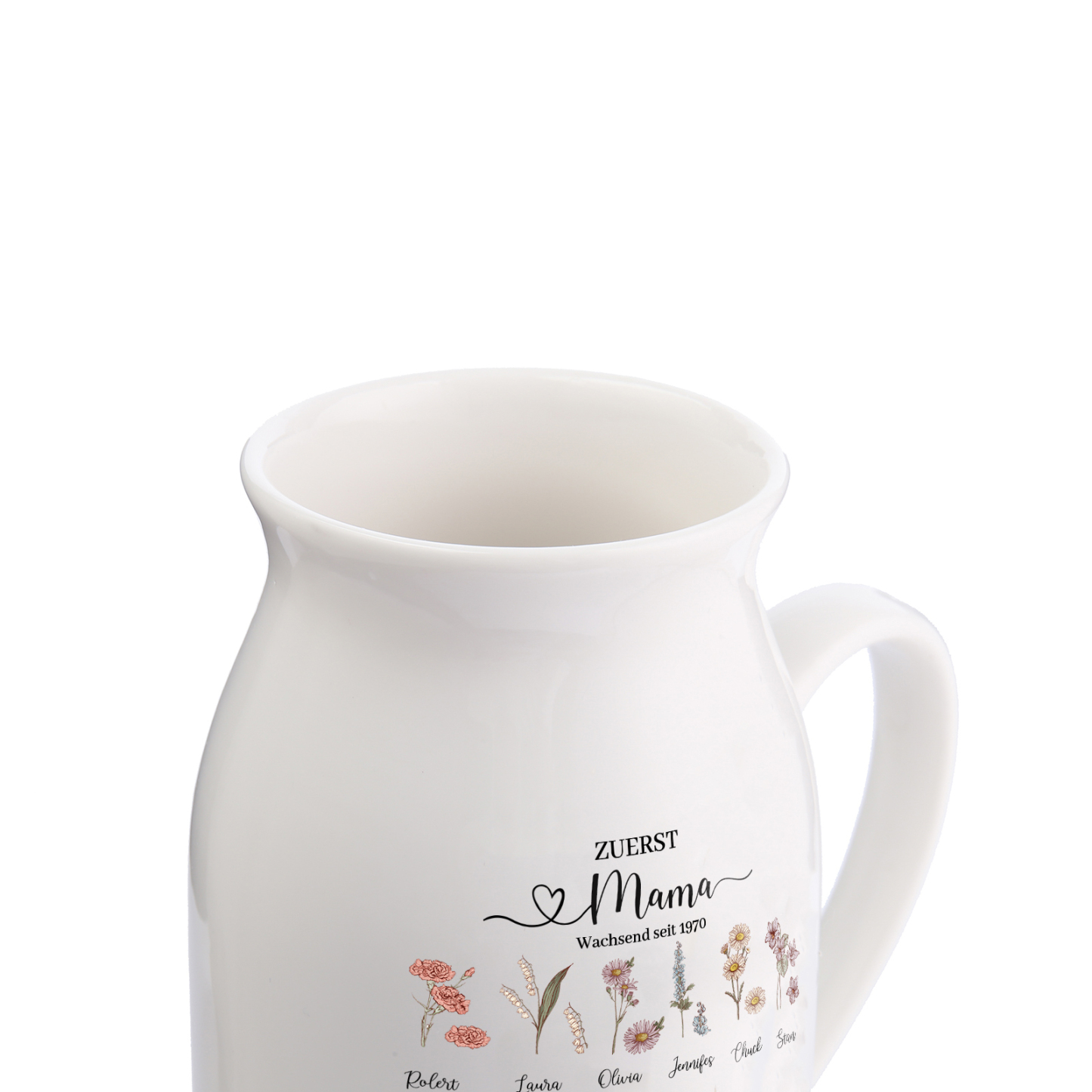 Personalisierte 12 Namen-Zuerst MAMA, Jetzt Oma Geburtsblumen Gießvase mit Henkel Mama Vase-Pefektes Geschenk für Mama /Oma
