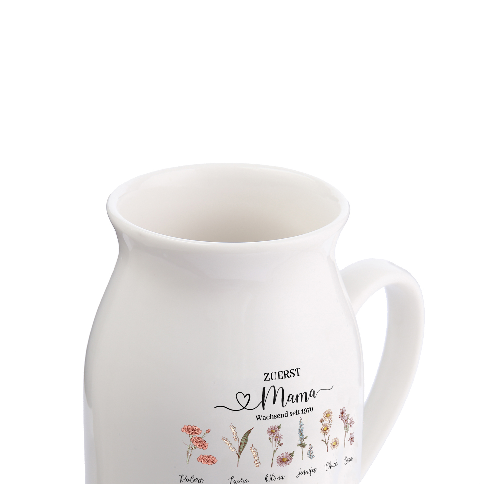 Personalisierte 12 Namen-Zuerst MAMA, Jetzt Oma Geburtsblumen Gießvase mit Henkel Mama Vase-Pefektes Geschenk für Mama /Oma