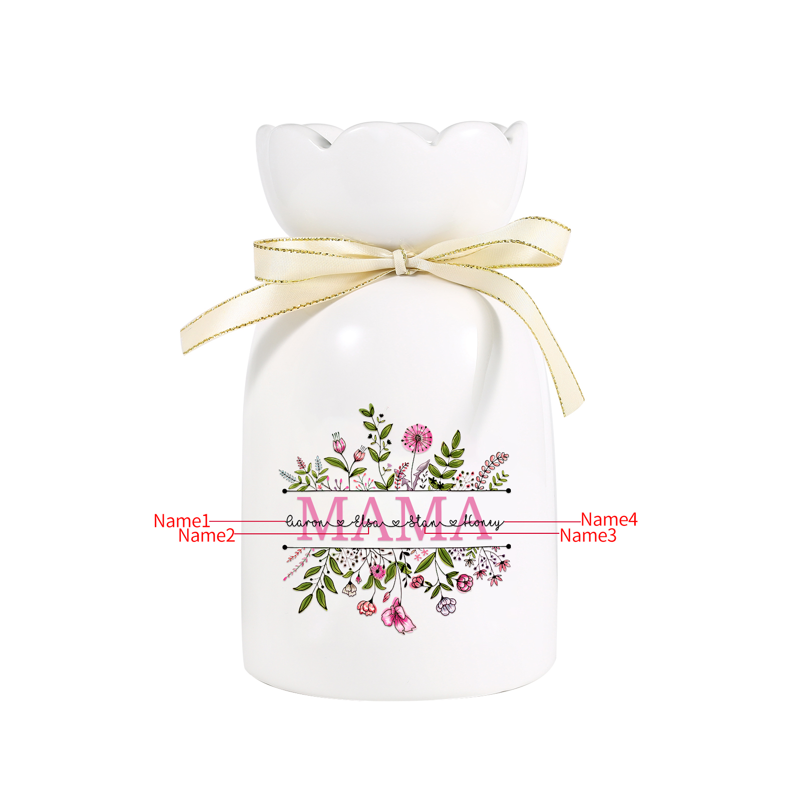 Personalisierte 4 Namen-MAMA Blumen Familie Vase Geschenk für Mama Oma-Pefektes Geschenk für Mama 