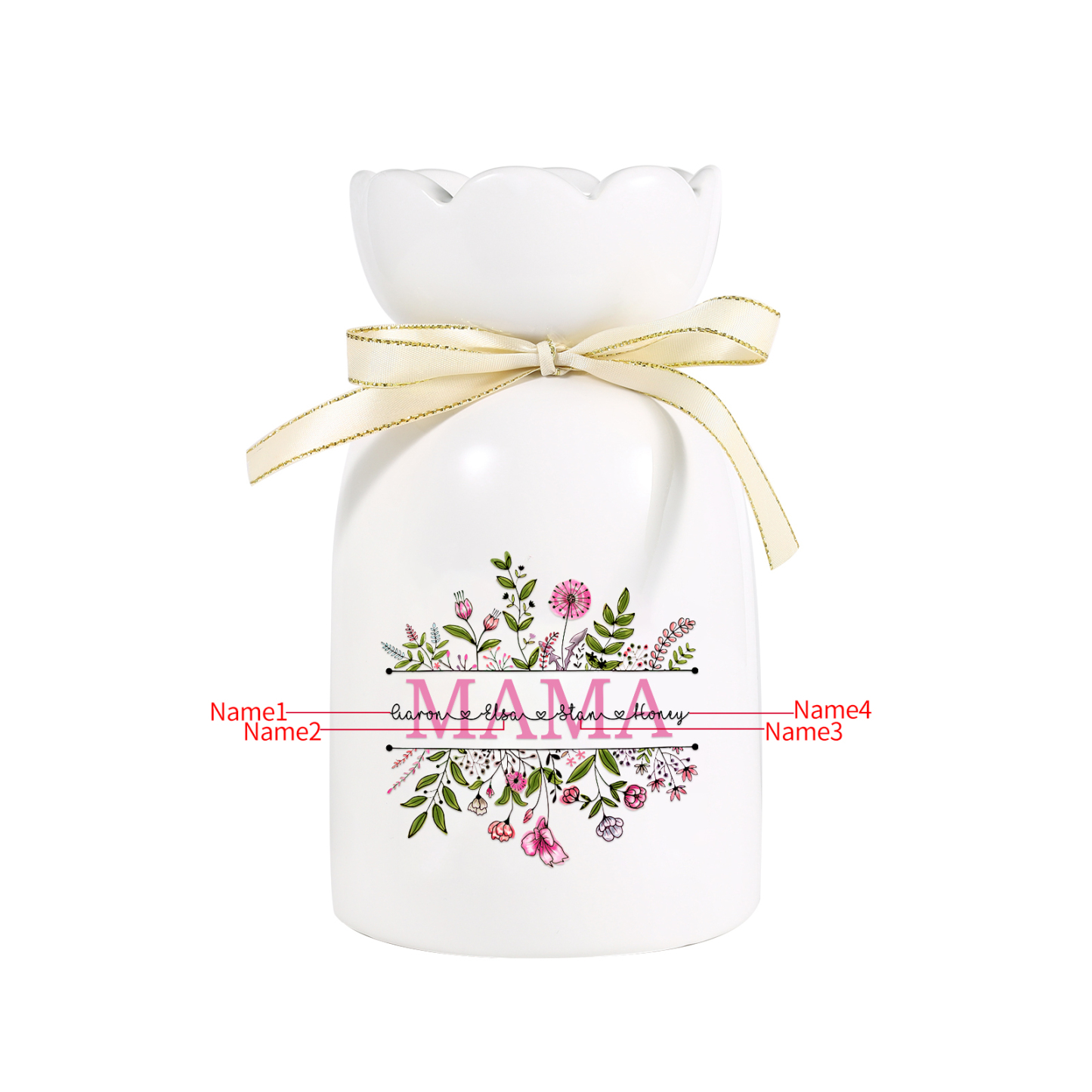 Personalisierte 4 Namen-MAMA Blumen Familie Vase Geschenk für Mama Oma-Pefektes Geschenk für Mama 
