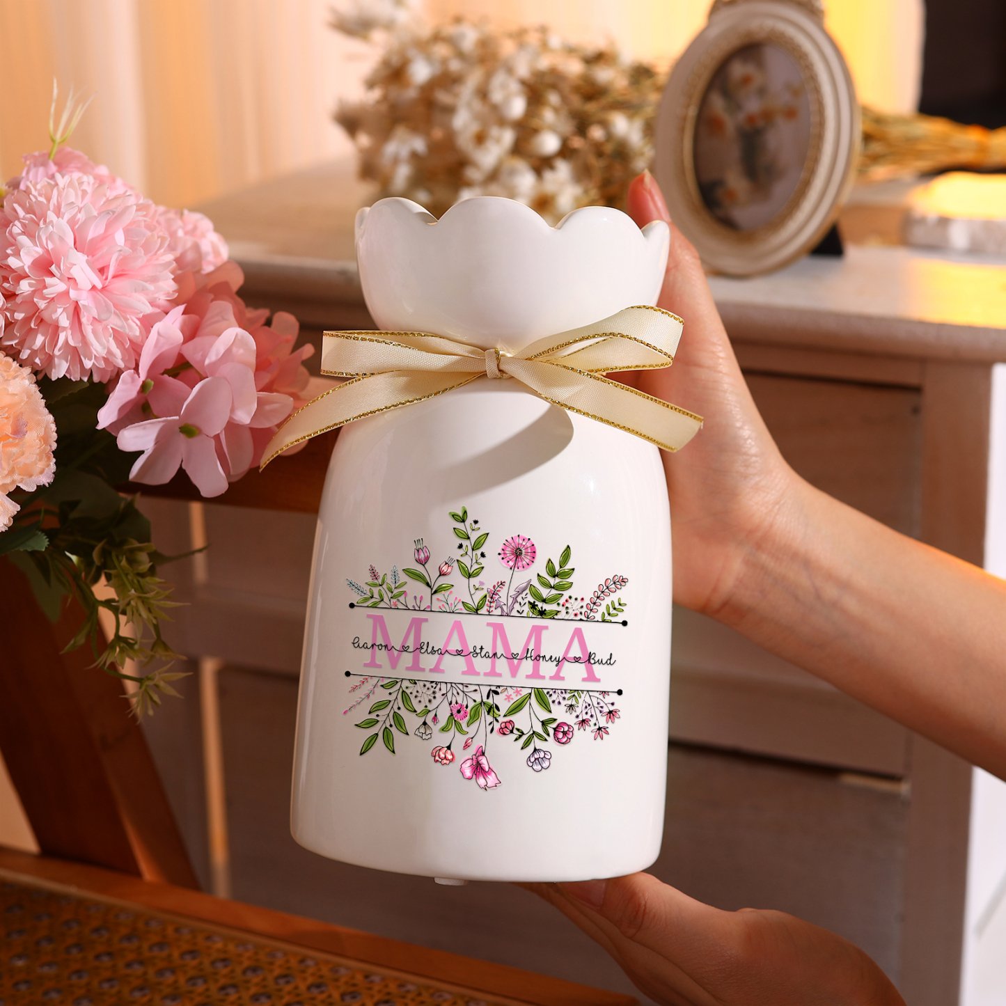 Personalisierte 5 Namen-MAMA Blumen Familie Vase Geschenk für Mama Oma-Pefektes Geschenk für Mama