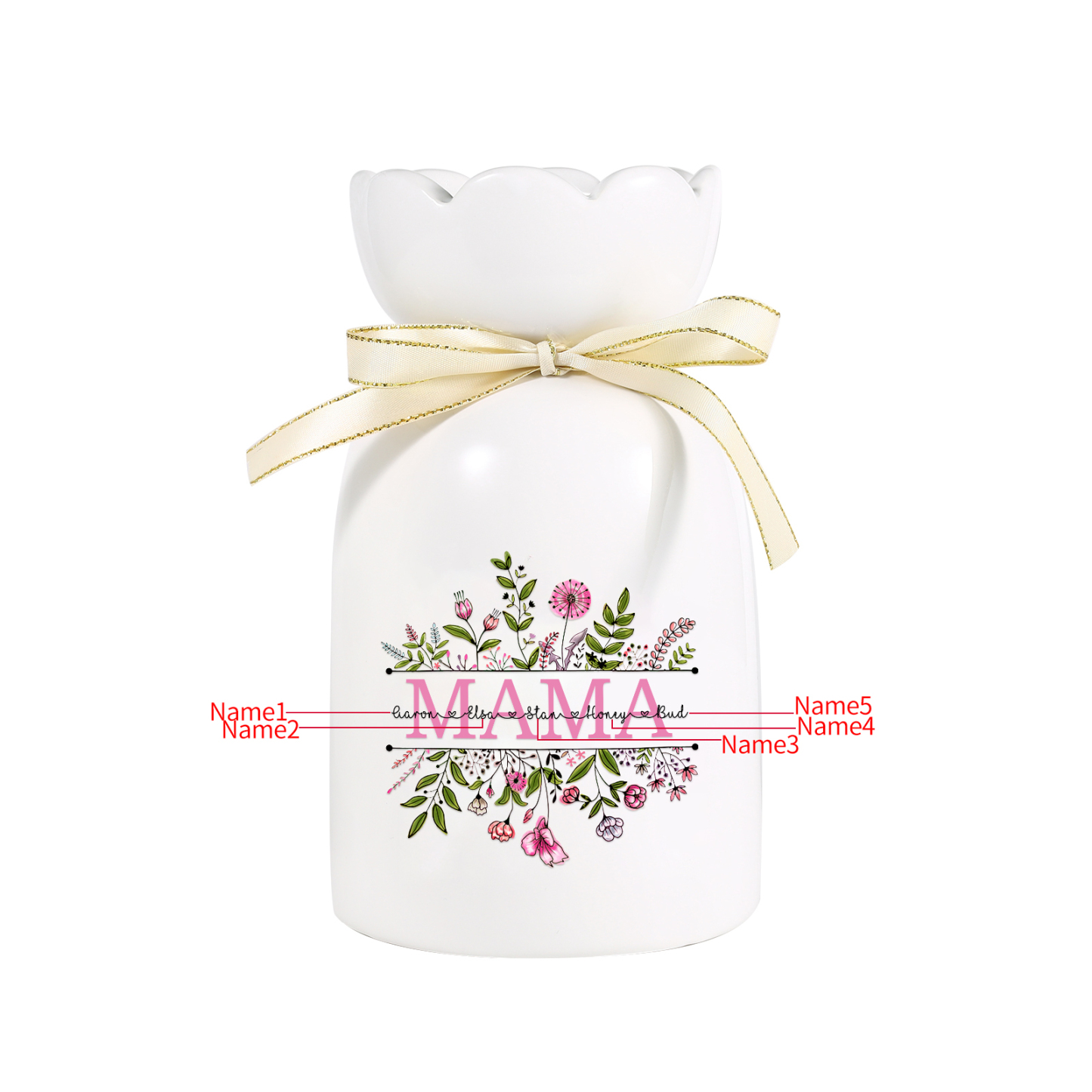 Personalisierte 5 Namen-MAMA Blumen Familie Vase Geschenk für Mama Oma-Pefektes Geschenk für Mama