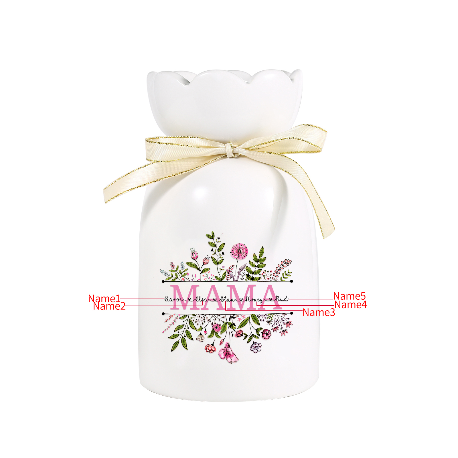 Personalisierte 5 Namen-MAMA Blumen Familie Vase Geschenk für Mama Oma-Pefektes Geschenk für Mama