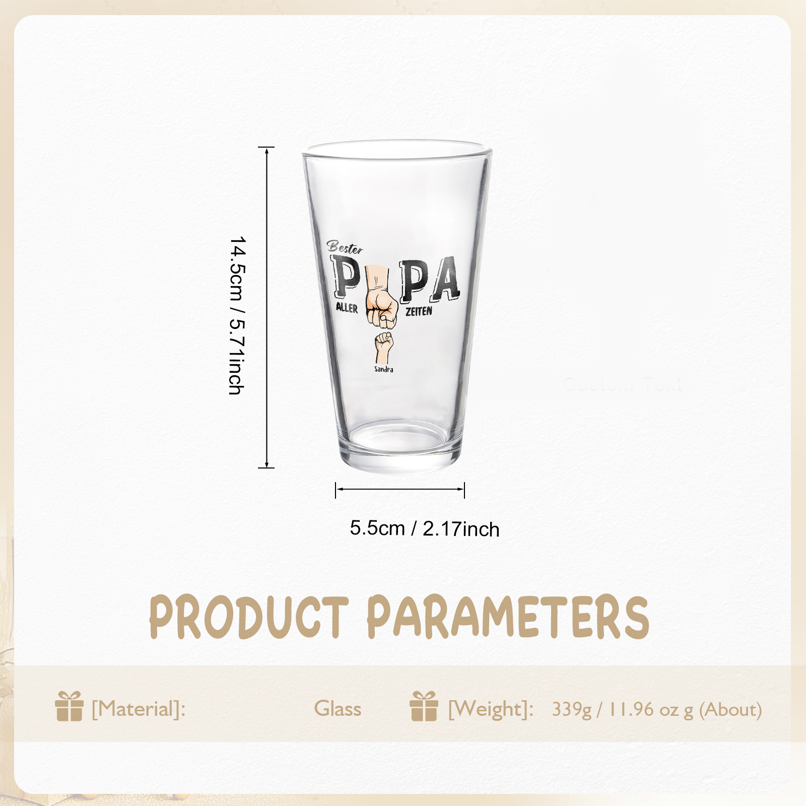 Personalisierte 1-5 Namen mit Faust Bierglas-Tasse – Bester Papa aller Zeiten – Bier-Glastasse für Papa