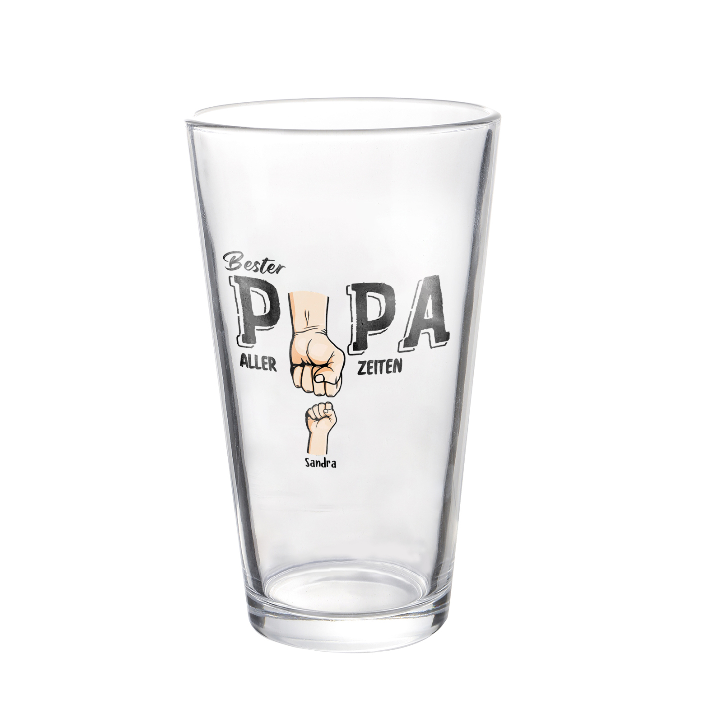 Personalisierte 1-5 Namen mit Faust Bierglas-Tasse – Bester Papa aller Zeiten – Bier-Glastasse für Papa