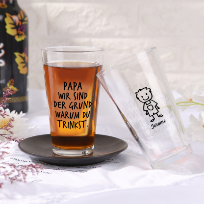 Personalisierte 1-6 Namen mit Faust Bierglas-Tasse – Bester Papa aller Zeiten – Bier-Glastasse für Papa