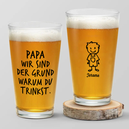 Personalisierte 1-6 Namen mit Faust Bierglas-Tasse – Bester Papa aller Zeiten – Bier-Glastasse für Papa