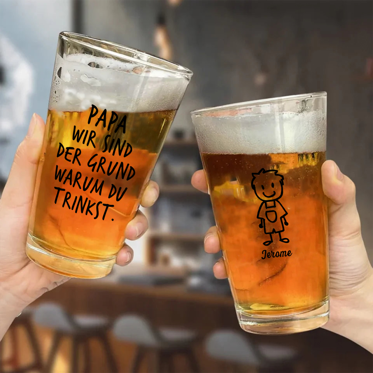 Personalisierte 1-6 Namen mit Faust Bierglas-Tasse – Bester Papa aller Zeiten – Bier-Glastasse für Papa