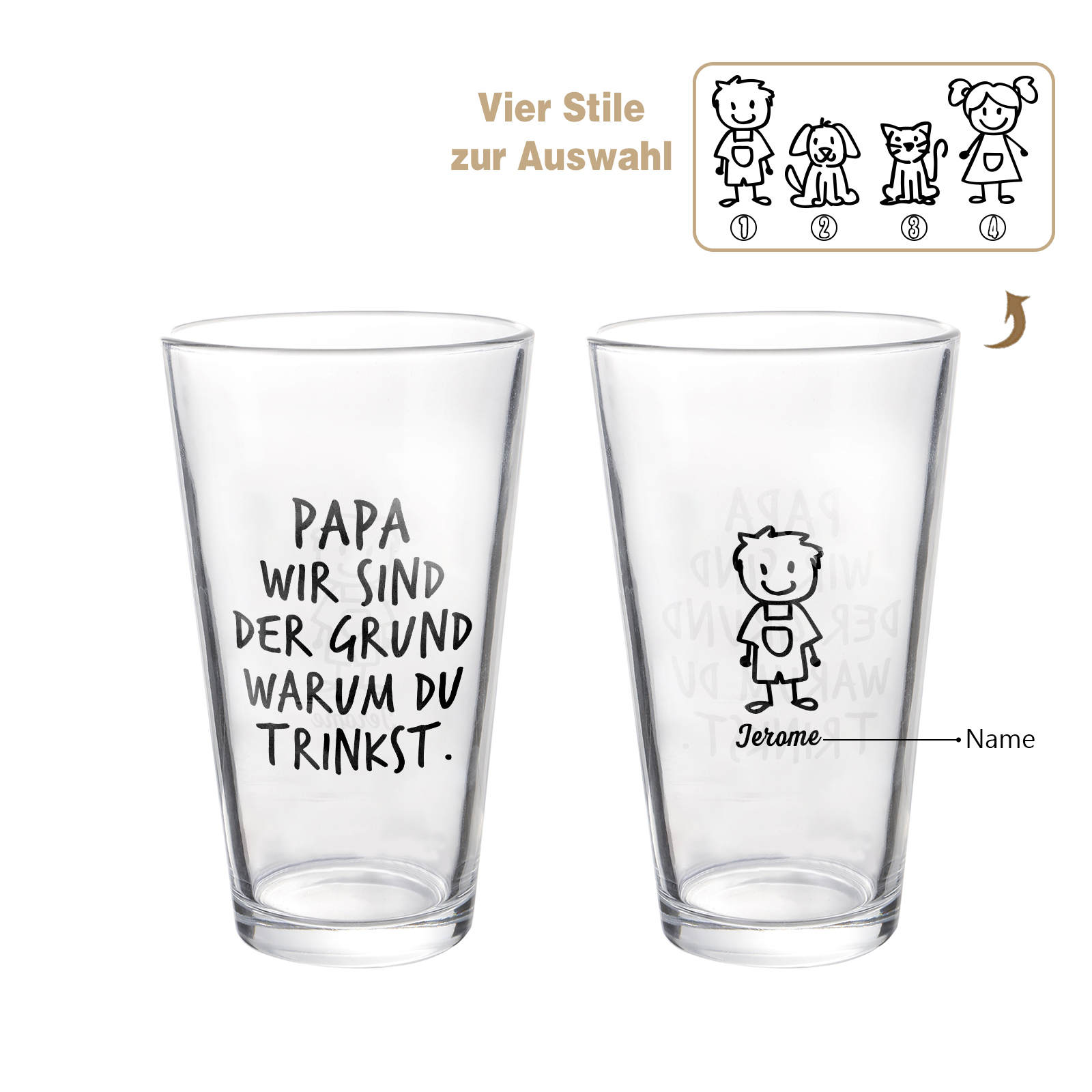 Personalisierte 1-6 Namen mit Faust Bierglas-Tasse – Bester Papa aller Zeiten – Bier-Glastasse für Papa