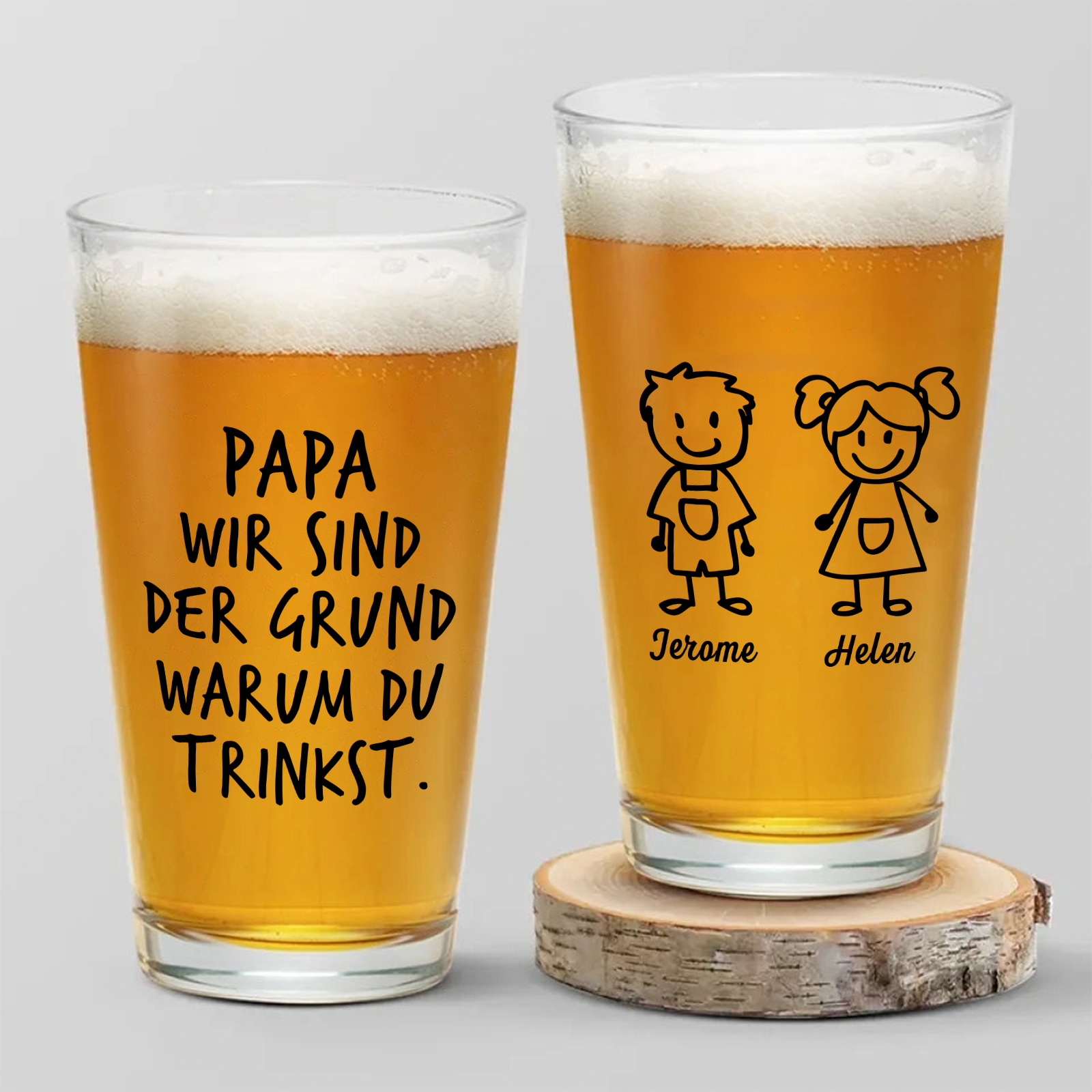 Personalisierte 1-6 Namen & Muster Bierglas-Tasse – Papa, wir sind Grund, warum du trinkst – Bier-Glastasse für Papa