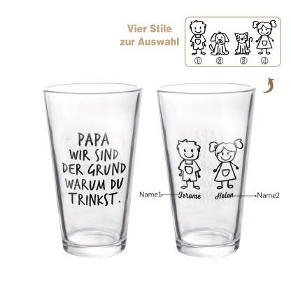 Personalisierte 1-6 Namen mit Faust Bierglas-Tasse – Bester Papa aller Zeiten – Bier-Glastasse für Papa