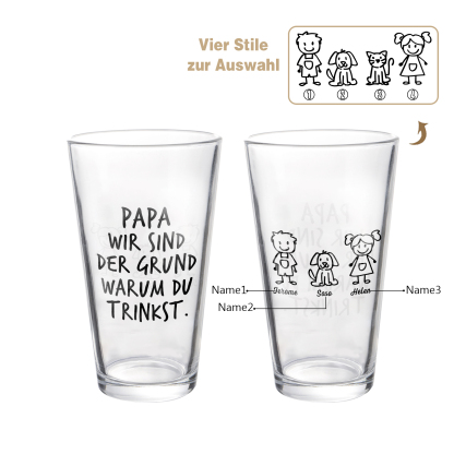 Personalisierte 1-6 Namen mit Faust Bierglas-Tasse – Bester Papa aller Zeiten – Bier-Glastasse für Papa