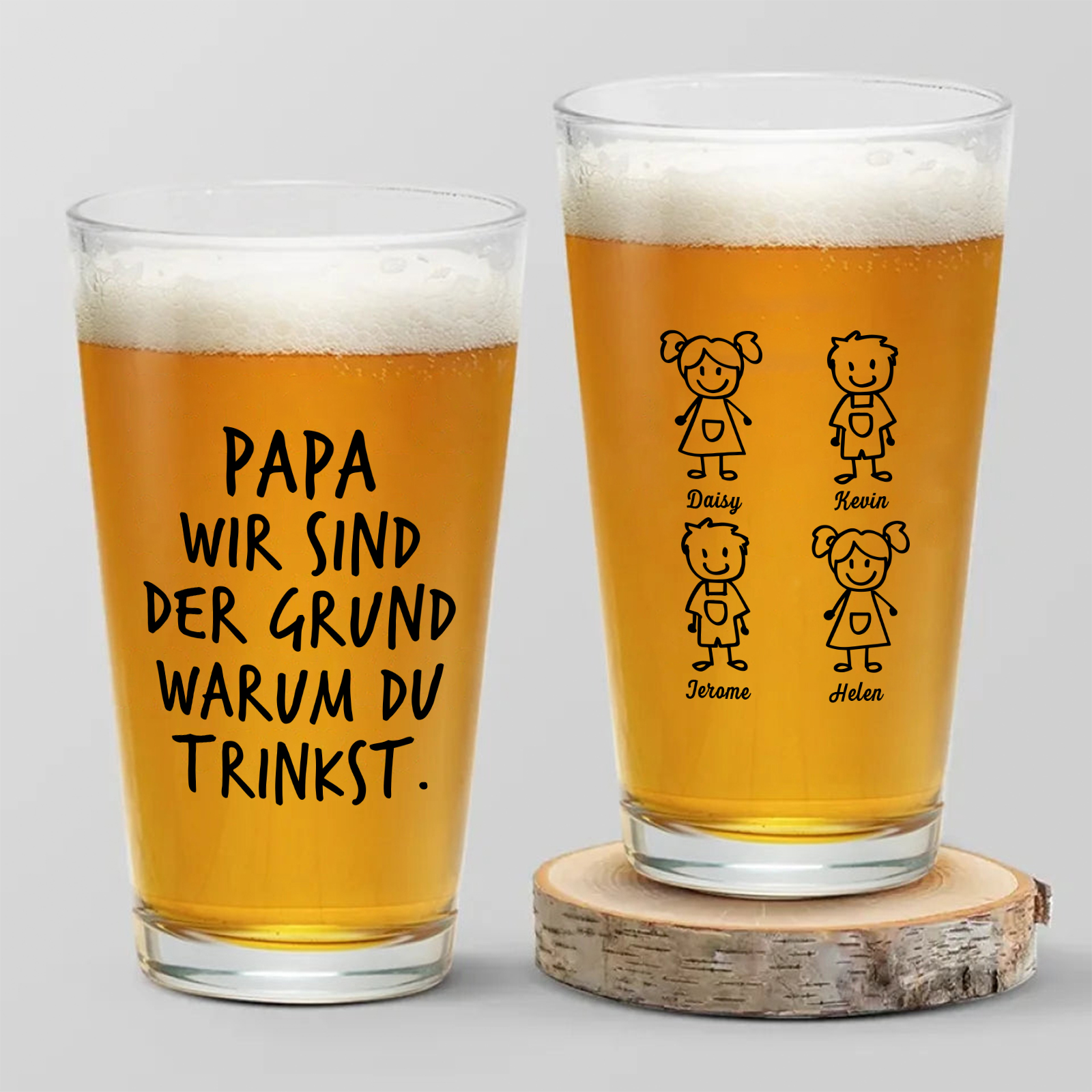 Personalisierte 1-6 Namen & Muster Bierglas-Tasse – Papa, wir sind Grund, warum du trinkst – Bier-Glastasse für Papa
