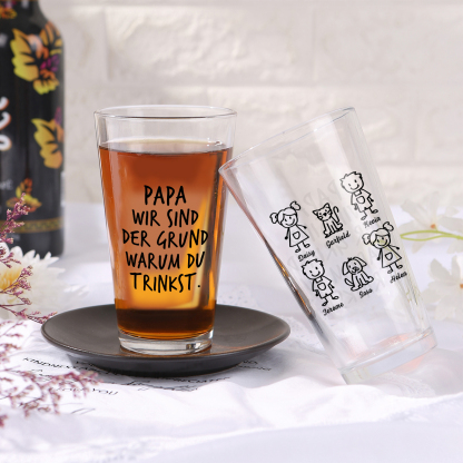 Personalisierte 1-6 Namen mit Faust Bierglas-Tasse – Bester Papa aller Zeiten – Bier-Glastasse für Papa
