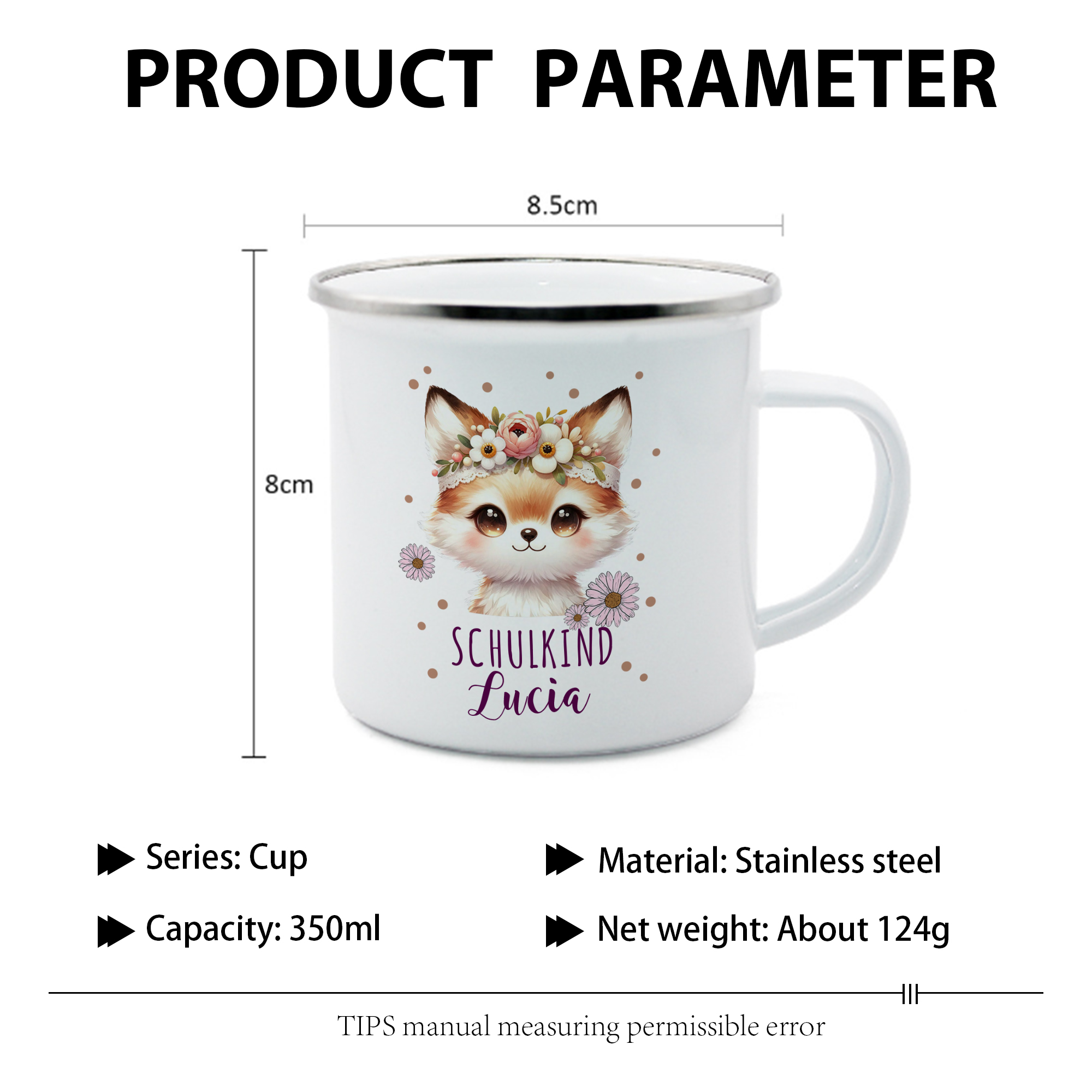 Emaille Tasse-Personalisierter Name Katze Einhorn Becher - Hurra ich bin ein Schulkind- Geschenk zum Schulanfang