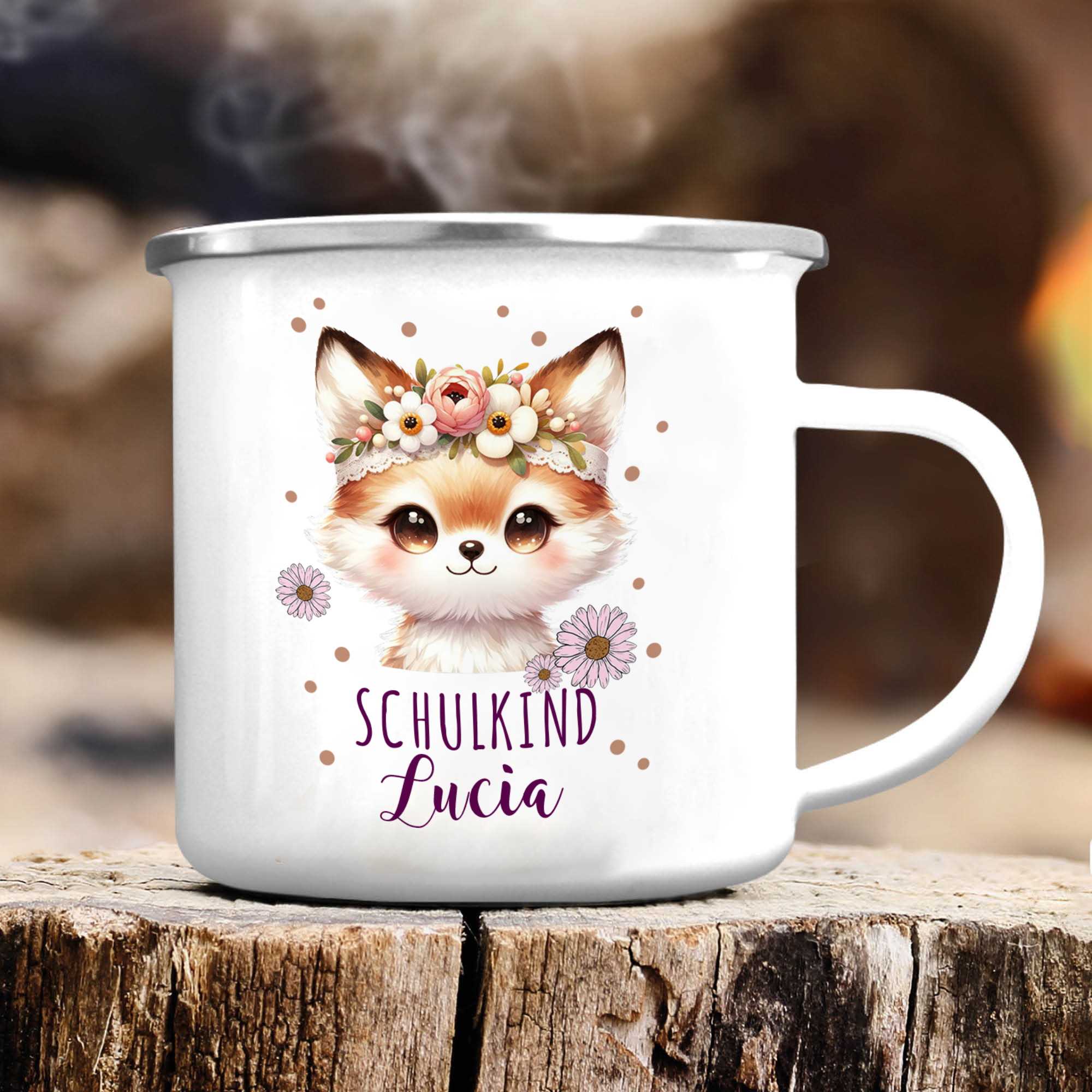 Emaille Tasse-Personalisierter Name Katze Einhorn Becher - Hurra ich bin ein Schulkind- Geschenk zum Schulanfang