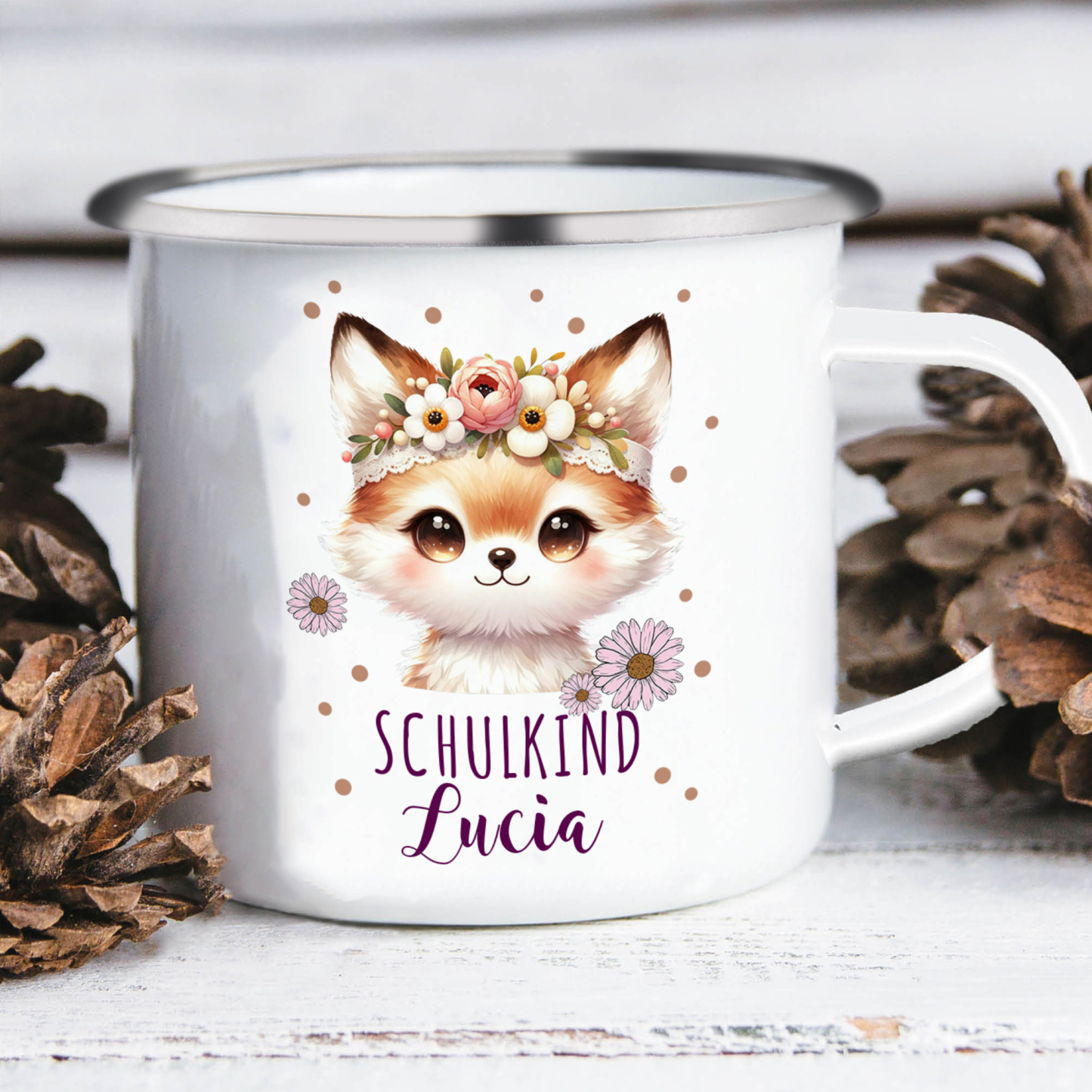 Emaille Tasse-Personalisierter Name Katze Einhorn Becher - Hurra ich bin ein Schulkind- Geschenk zum Schulanfang