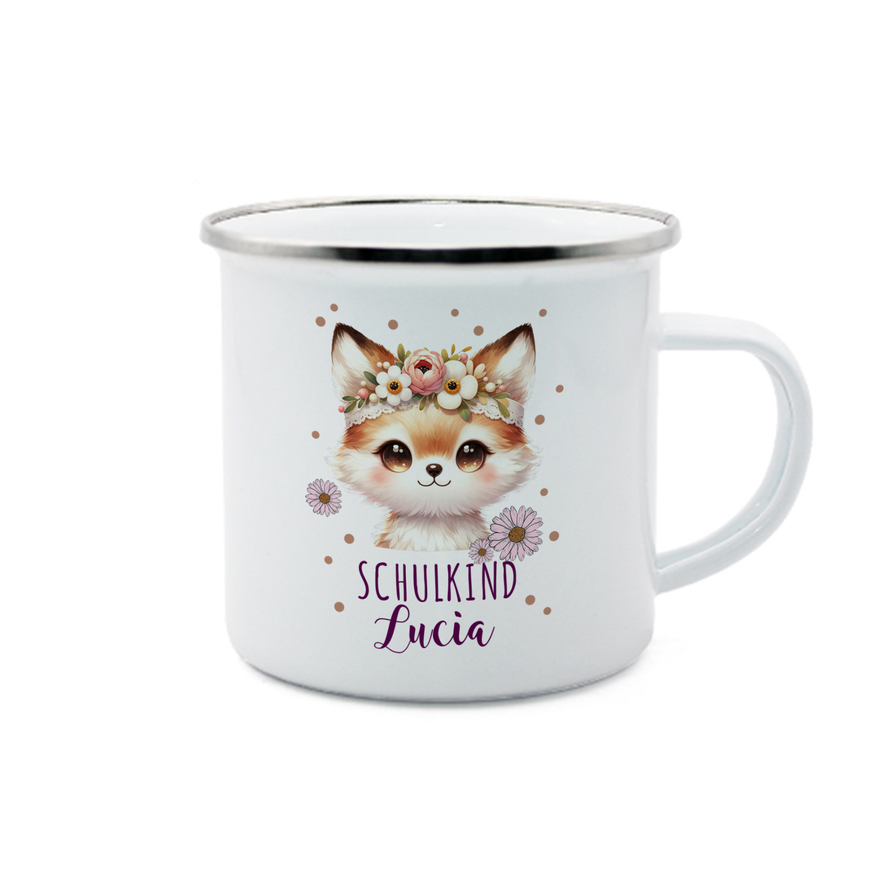 Emaille Tasse-Personalisierter Name Katze Einhorn Becher - Hurra ich bin ein Schulkind- Geschenk zum Schulanfang