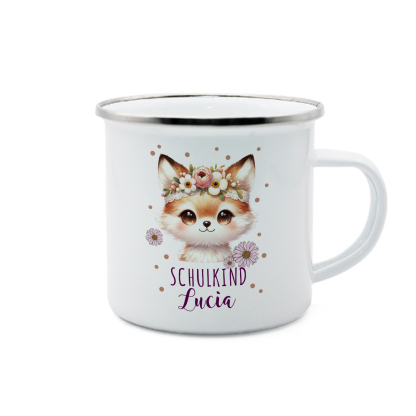 Emaille Tasse-Personalisierter Name Katze Einhorn Becher - Hurra ich bin ein Schulkind- Geschenk zum Schulanfang