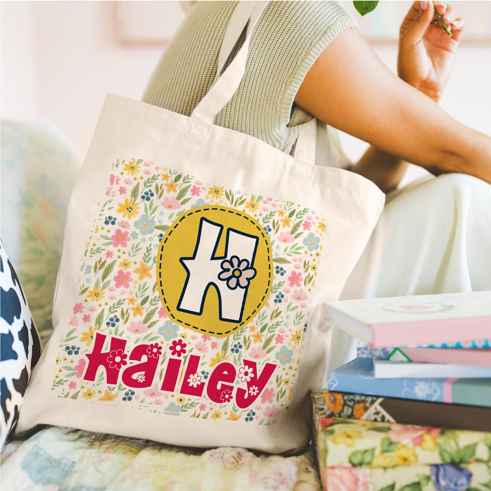 Personalisierbarer Name & & Buchstabe & Muster Schulanfang Leinen Tasche-Geschenk für Kinder